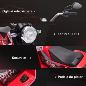 Motocicleta Electrica pentru Copii 3 Roti Lumini Sunete Baterie 6V Viteza 2km/h - Img 5