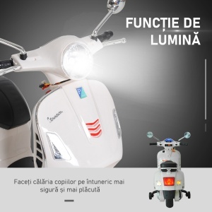 Motocicletă Electrică pentru Copii, 6V cu Muzică, Lumini și Sunete, 102x50,5x75,5 cm, Alb - Img 6