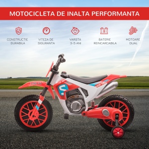 Motocicleta Electrica pentru Copii Baterie 12V Reincarcabila si Rotite Rosu - Img 6