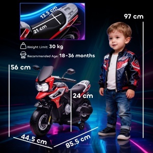 Motocicletă Electrică pentru Copii cu Oglinzi și Suporturi pentru Picioare, 85.5x44.5x56 cm, Roșu - Img 3