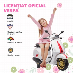 Motocicletă Electrică pentru Copii, Motocicletă cu Muzică, Două Motoare, Far, MP3, USB, Radio FM și 2 Roți de Antrenament, 107x47x73 cm, Alb - Img 4