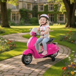 Motocicletă Jucărie, Motocicletă pentru Copii 3+ Ani din PP și Oțel cu 2 Roți Suplimentare, 108x49x75 cm, Roz - Img 2