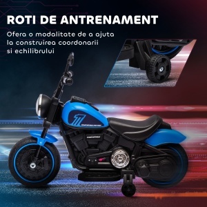 Motocileta Electrica de 6V cu Roti de Antrenament, Motocicleta Electrica Alimentata cu Baterii pentru Baieti si Fete, cu un Singur Buton de Pornire, Pedala, Far, pentru 18-36 luni, Albastru - Img 5