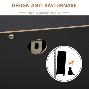 Noptiera din Lemn cu 5 Sertare, Picioare Ridicate din Pin, Gri Inchis - Img 7
