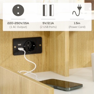 Noptiera Moderna cu Prize & USB – Lemn Natur, Sertar 40×40×60 cm - Img 4