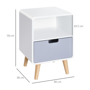 Noptieră stil Nordic 40×38×58 cm, Dulap cu Sertar și Raft din MDF și Lemn de Brad - Img 3