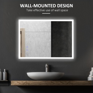 Oglinda de baie cu LED 70x50 cm, oglinda de cosmetica cu iluminare pentru perete, cu 3 lumini reglabile, plug-in, argintiu - Img 4