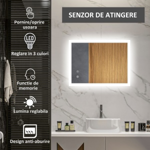 Oglinda de Baie cu Lumina LED, Luminozitate Reglabila si Functie de Memorie, 70x50x3 cm, Transparent - Img 4