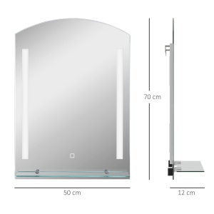 Oglindă de Baie cu Lumină LED Reglabilă pe 3 Culori și Raft din Sticlă, 50x12x70 cm, Argintiu - Img 3