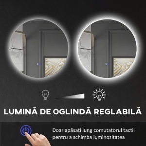 Oglinda de Baie Rotunda cu Lumina LED in 3 Culori si intrerupatoare Touch, Ø70x3.5 cm, Transparent - Img 5