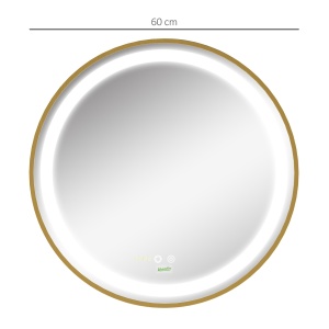 Oglindă de Baie Rotundă cu Lumină LED, Luminozitate Reglabilă și Întrerupătoare Touch, Ø60x4 cm, Auriu - Img 3