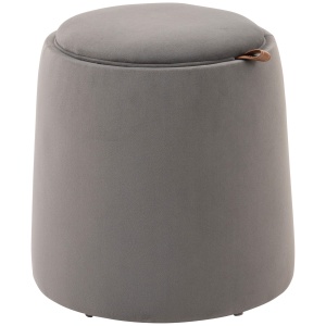 Otomana rotunda cu tava superioara, taburet din material textil cu atingere catifea, masuta de cafea mica cu depozitare pentru sufragerie, dormitor, gri inchis