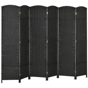 Paravan Despărțitor Interior Pliabil cu 6 Panouri Întrețesute, 240x170 cm, Negru
