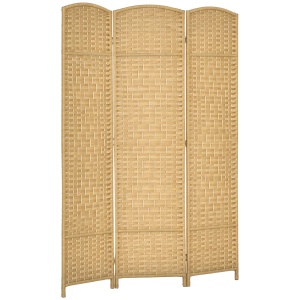 Paravan Interior Pliabil cu 3 Panouri Împletit din PP și Lemn de Pin, 135x1,7x180 cm, Lemn Natural