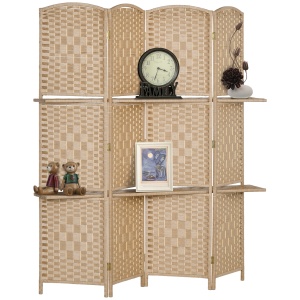 Paravan Interior Pliabil cu 4 Panouri și Rafturi, 160x1,6x170 cm, Natural