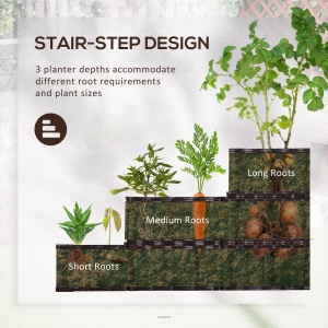 Pat de gradina inaltat cu 3 niveluri din ratan sintetic fara fund pentru plante si legume, 120x120x40cm, gri - Img 4