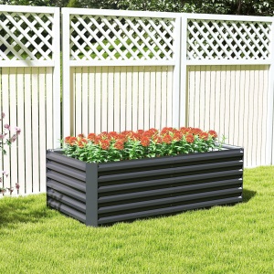 Pat de Grădină Ridicat pentru Exterior cu Fund Deschis și Bare de Susținere, Jardinieră din Oțel Galvanizat, pentru Flori, Legume, Balcon sau Grădină, 180x90x57,5 cm, Gri Închis - Img 9