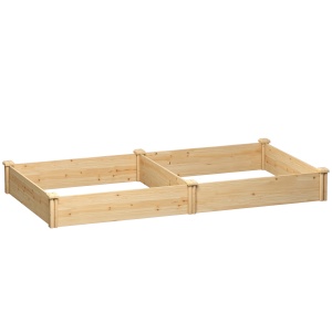 Pat de Grădină Ridicat pentru Exterior cu Separator Central și Bază Deschisă, Ghiveci din Lemn de Brad, pentru Flori, Legume pentru Balcon și Grădină, 235x121x26 cm, Culoare Lemn - Img 1