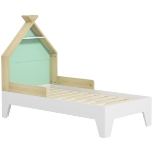 Pat pentru Copii cu Balustrade Anti-Cădere, Pătuț pentru Copii în Formă de Căsuță, 144x74x110 cm, Verde - Img 1