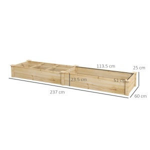 Patul supraînălțat pentru grădină și grădină de legume cu partiție internă și fund deschis, 237x60x25cm, lemn natural - Img 3