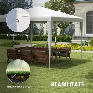 Pavilion de Grădină 3x3 m Portabil cu Acoperire Anti UV, Alb - Img 6