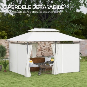 Pavilion de Grădină cu Acoperiș Dublu, 397x297x265 cm, Alb Crem - Img 6