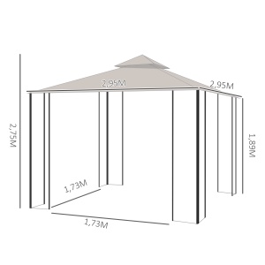 pavilion de gradina cu acoperis dublu 3x3m, bej - Img 3