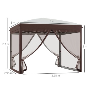 Pavilion pliabil 3 x 3 (m) cu plase si geanta de transport cu rotile, cort de evenimente cu inaltime reglabila, cort de gradina, curte, bej - Img 3