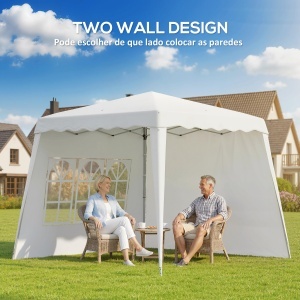 Pavilion pliabil cu 2 laterale, Stalpi oblici si geanta de transport, cort de evenimente inaltime reglabila UV50+, cort de gradina, curte, acoperis 2,4 x 2,4 m / baza 2,9 x 2,9 m, alb - Img 4