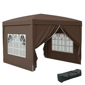 Pavilion Pliabil cu 2 Uși, 2 Ferestre, 4 Panouri Laterale și Geantă de Transport, 2.95x2.95x2.58 m, Cafeniu - Img 1