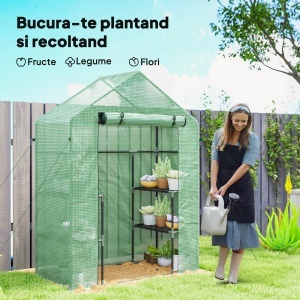 PE impermeabil și rezistent la UV Grădină seră pentru plante cu rafturi și accesorii de montare, 142x73x195cm, verde - Img 7