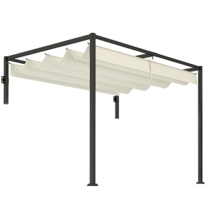 Pergolă 3 x 4m Montată pe Perete, Pergolă Metalică cu Acoperiș Retractabil pentru Grătar, Grădină, Terasă, Deck - Img 1