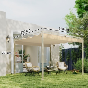 Pergolă de Grădină cu Acoperiș Retractabil și Sistem de Prindere Magnetic, 298x297x221 cm, Kaki - Img 3