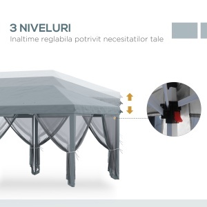 Pergola Pliabila cu 6 Plase de tantari, Pergola de Gradina cu Structura din Otel, 591x297 cm, Crem Alb - Img 7