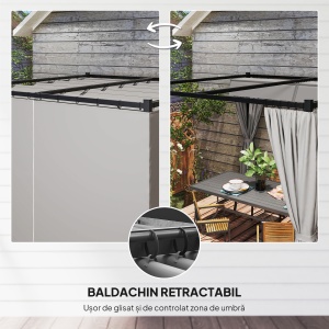 Pergolă Retractabilă 3x3 m, Foișor de Grădină cu Perdele, pentru Grătar, Terasă, Deck, Bej - Img 4