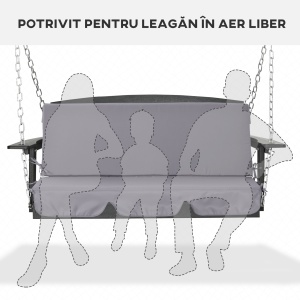 Perne pentru exterior din spuma si poliester pentru balansoar de gradina, 3 locuri cu elemente de fixare, 2 bucati da 130x45x5 cm, gri inchis - Img 4