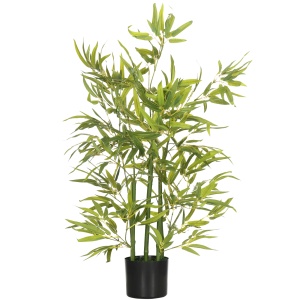 Plantă Artificială de Bambus Înaltă de 90 cm cu 504 Frunze din PEVA și PP Verde cu Ghiveci de Ciment Ø15x12.5 cm - Img 1
