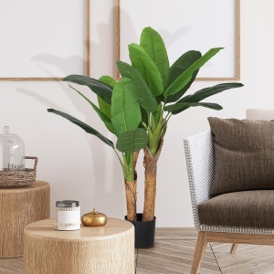 Plantă Artificială de Bananier cu Ghiveci, 2 Trunchiuri și 15 Frunze, Ø17x120 cm, Verde - Img 2