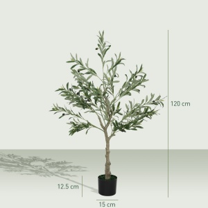 Plantă Artificială de Măslin cu 450 de Frunze, 20 de Măsline și Ghiveci Inclus, Ø15x120 cm, Verde - Img 3