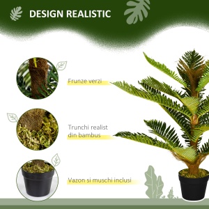 Plantă Artificială de Palmă cu 18 Frunze și Vas Inclus pentru Interior, Înălțime 85 cm, Verde - Img 4