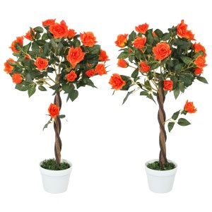 Plantă Artificială de Trandafir cu 21 de Flori Ø18x90 cm Portocaliu cu Vas - Img 1