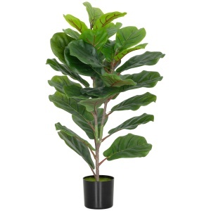 Plantă Artificială Ficus Lyrata Înaltă de 80 cm, Decorativă pentru Interior cu Ghiveci, Verde - Img 1