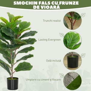 Plantă Artificială Ficus Lyrata Înaltă de 80 cm, Decorativă pentru Interior cu Ghiveci, Verde - Img 4