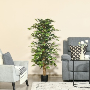 Plantă Ficus Falsă, Plantă Înaltă de 150cm, Plantă Artificială Decorativă pentru Interior și Exterior, Ø17x14.5 cm, Verde - Img 2