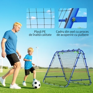 Plasa de fotbal pliabila din PE si metal, cu unghi reglabil si cuie, 100x95x90 cm, albastru - Img 6