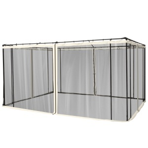 Plasa de Tantari pentru Corturi cu Perdele de Rezerva Universale cu Balamale, 335x207cm - Negru / Bej - Img 1