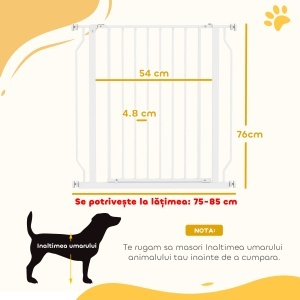 Poartă de Siguranță Largă pentru Câini, cu Ușă sub Presiune, pentru Uși, Holuri, Scări - Alb - Img 3