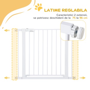 poarta de siguranta pentru caini, 75-96cm, alb - Img 6