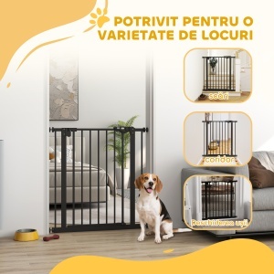 Poartă de Siguranță pentru Câini cu 2 Extensii, Lățime Reglabilă și Închidere Automată, 74x77cm, Negru - Img 8