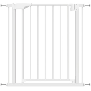 Poartă de Siguranță pentru Copii și Câini, Extensibilă 76-82 cm, Înaltă 76 cm, Poartă pentru Animale, Scări Uși, Închidere Automată, Fixare prin Presiune Fără Găuri, Deschidere în Două Direcții, Alb